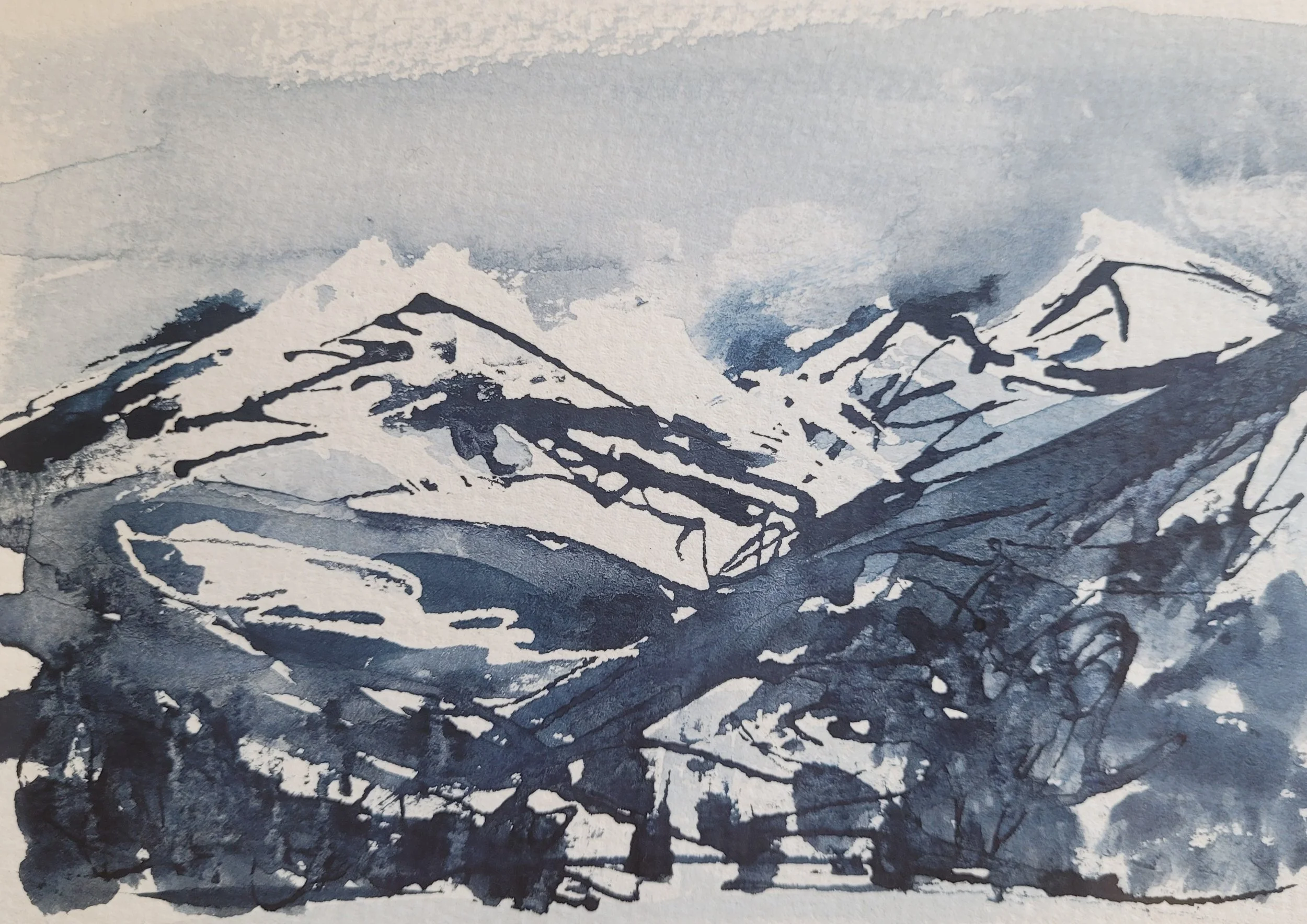 Crestone Peaks #27, Ink Sketch, 5 x 7 in, matted to 8 x 10 in or framed to 9.5 x 11.5 in.