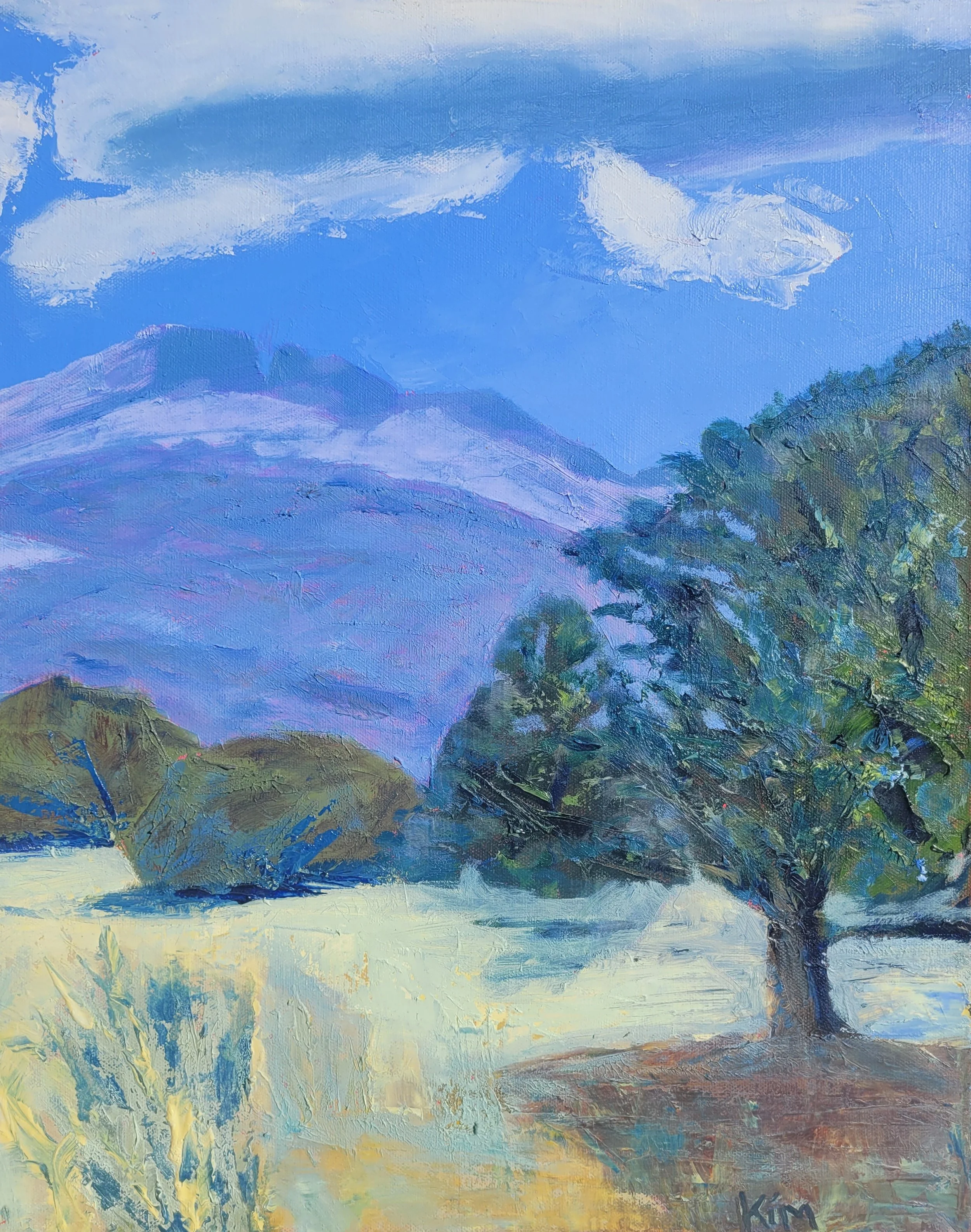Protector | Impressionistic Oil Mountain Landscape Painting with Tree | 20 x 16 in | Unframed