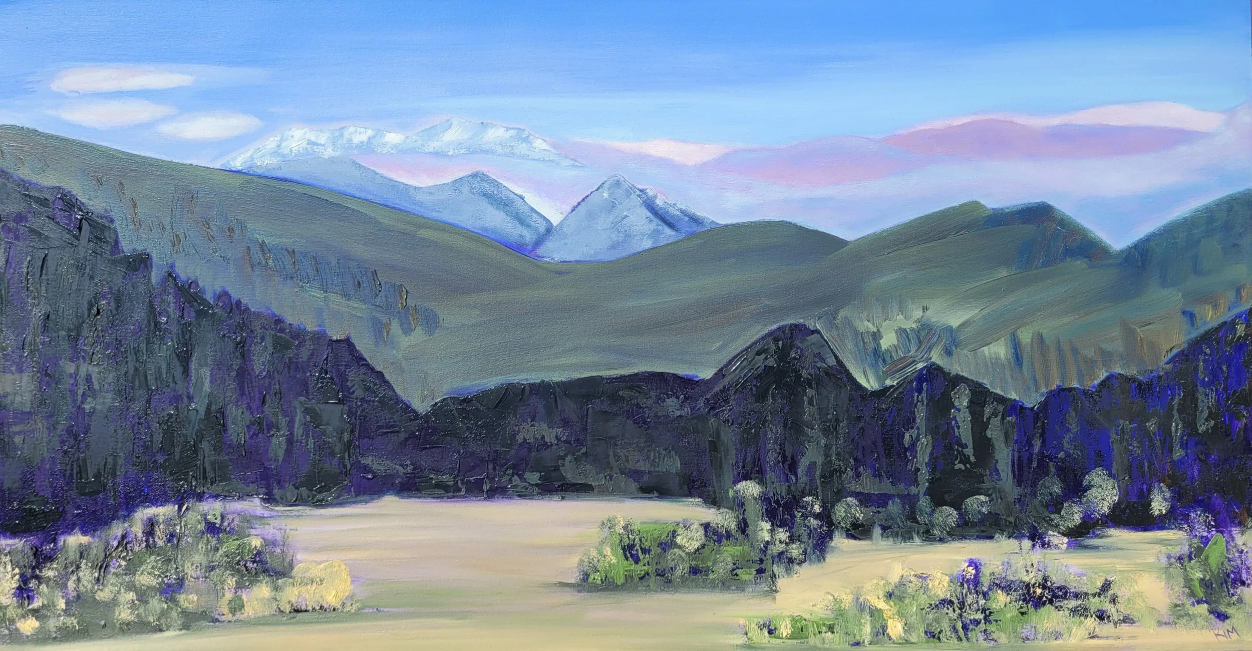 Enchanted Forest | Purple Mountain Impressionistic Oil Painting on Canvas | 24 x 48 in | Unframed