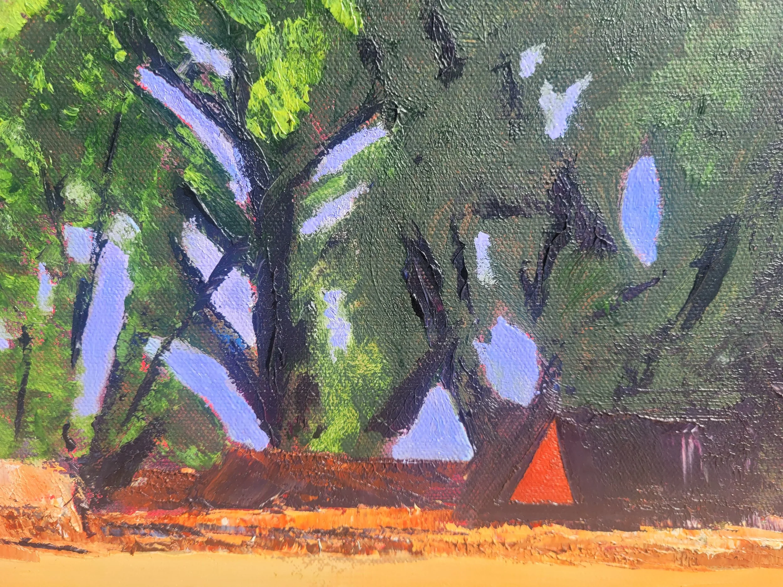 The Ranch House western impressionistic oil painting detail