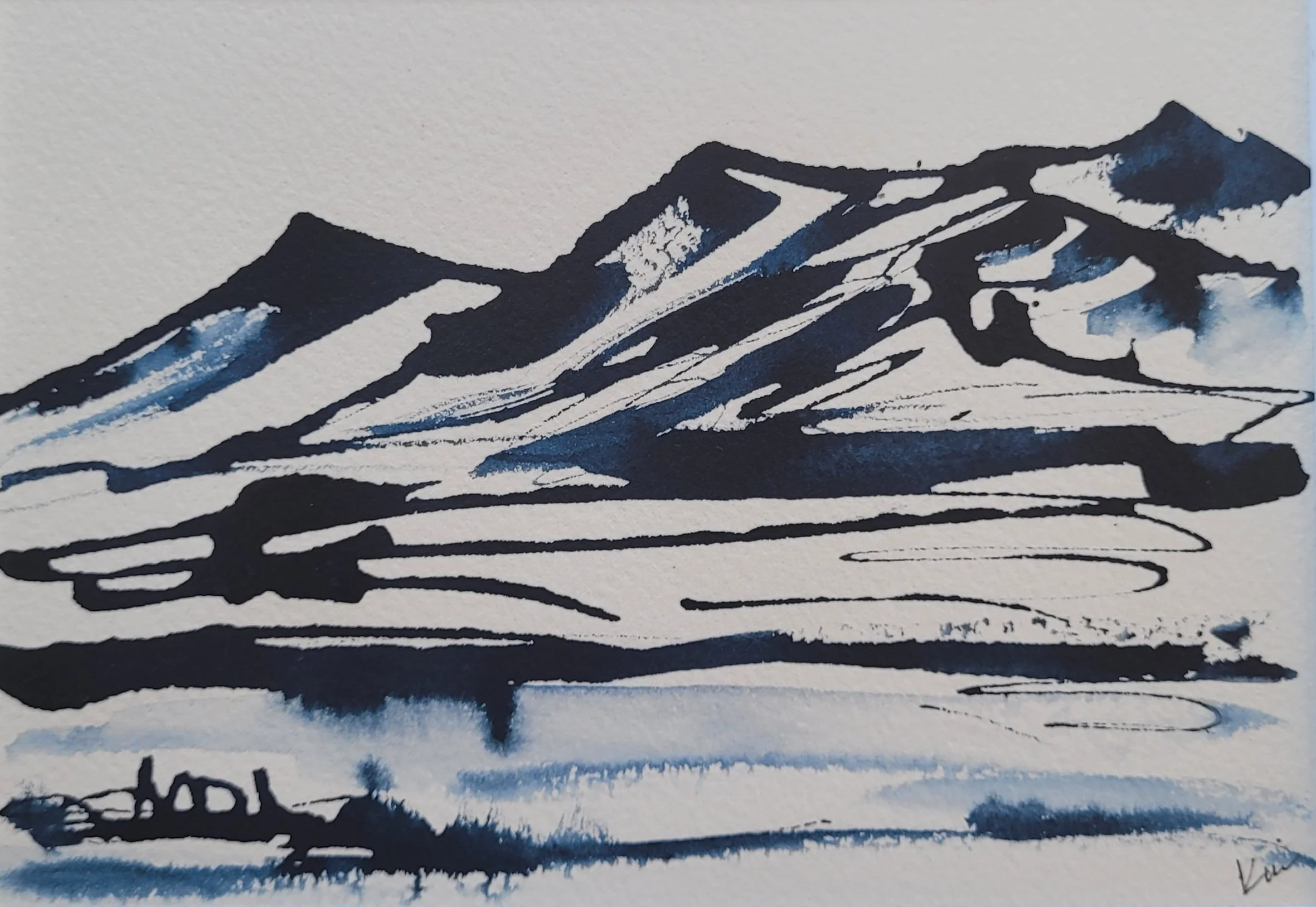 Crestone Peaks #24, Ink Sketch, 5 x 7 in, matted to 8 x 10 in or framed to 9.5 x 11.5 in.
