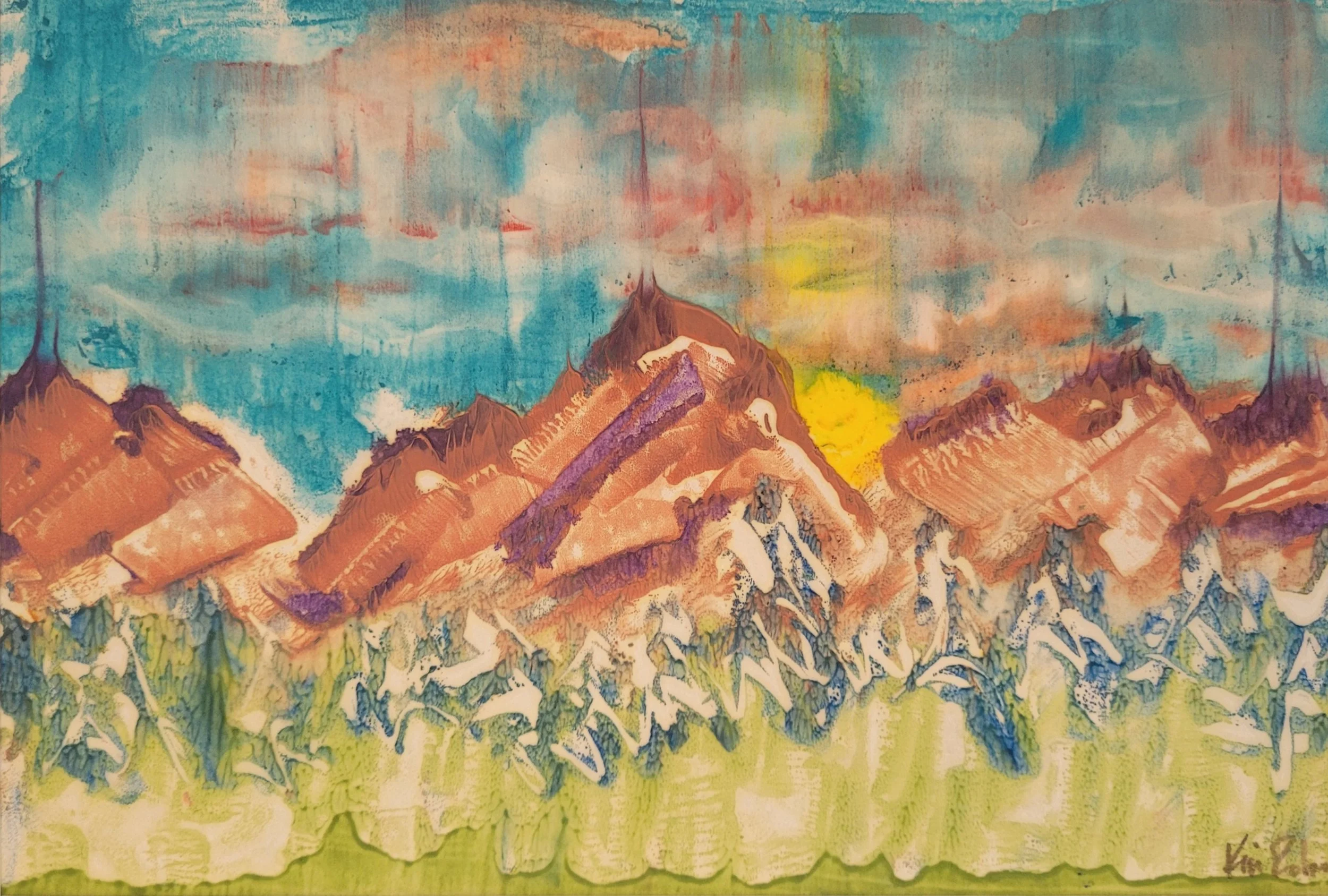Celebration | Encaustic wax and mixed media on paper, 15x18 in