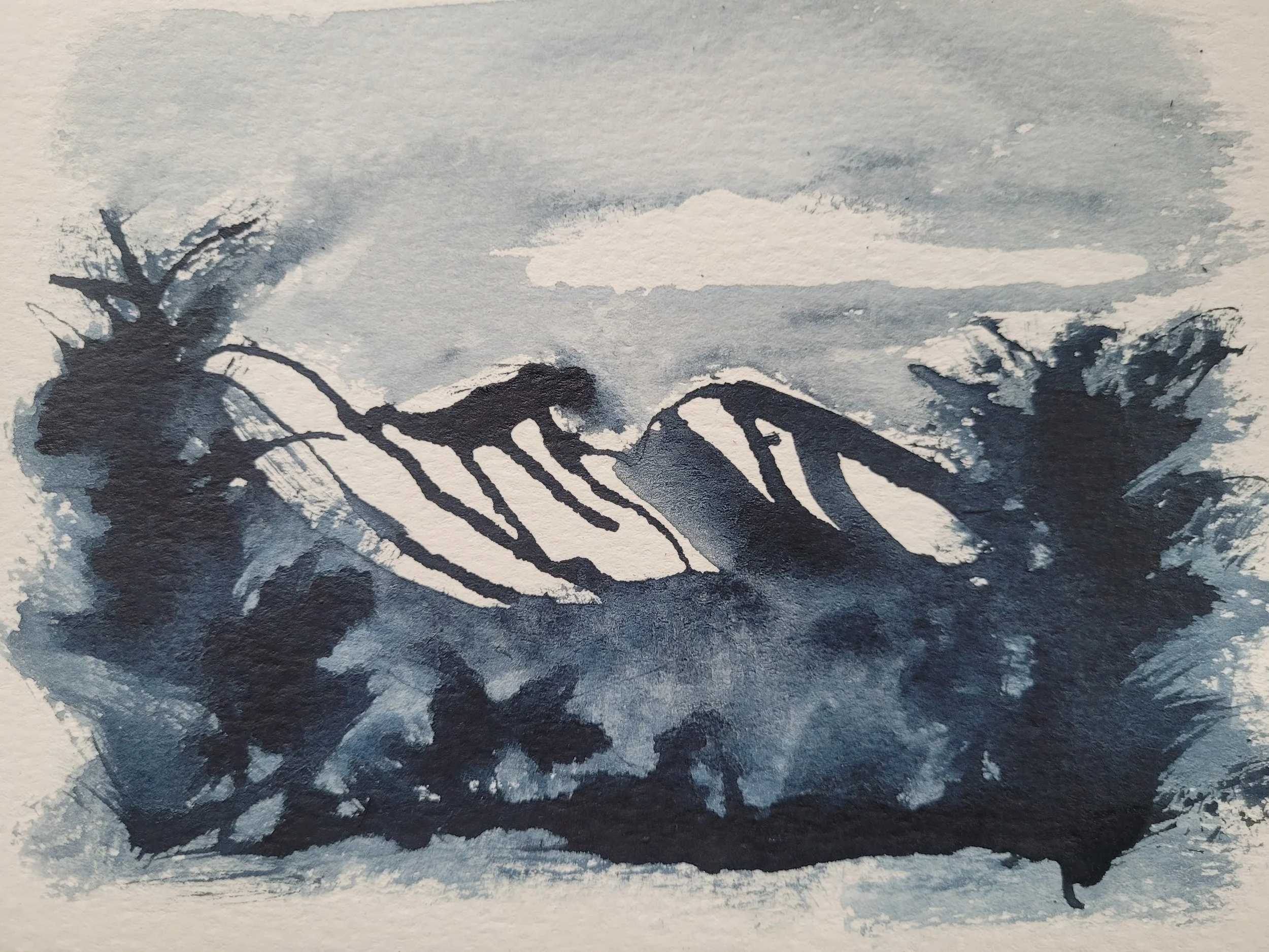 Crestone Peaks #23, Ink Sketch, 5 x 7 in, matted to 8 x 10 in or framed to 9.5 x 11.5 in.