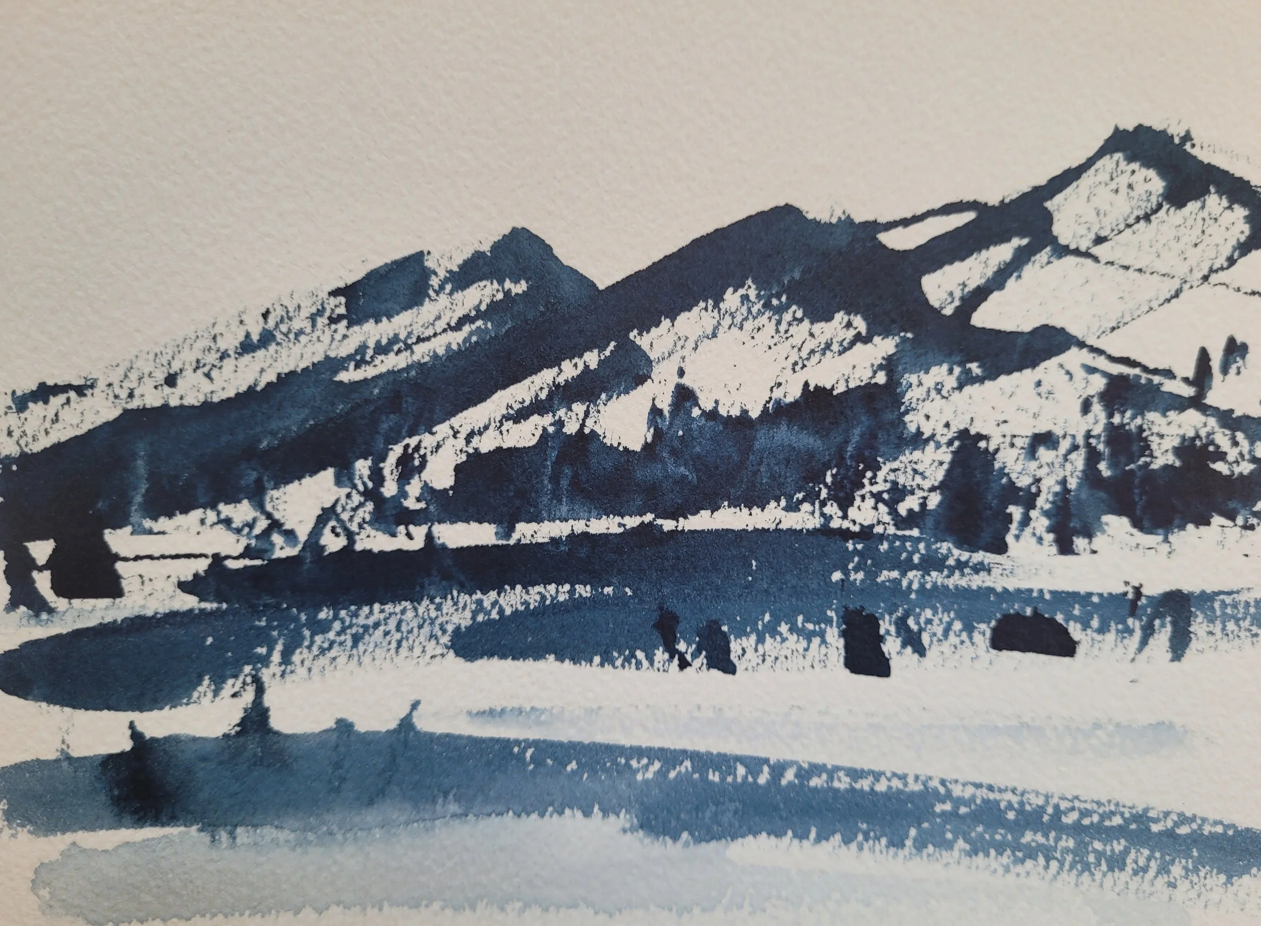 Crestone Peaks #25, Ink Sketch, 5 x 7 in, matted to 8 x 10 in or framed to 9.5 x 11.5 in.