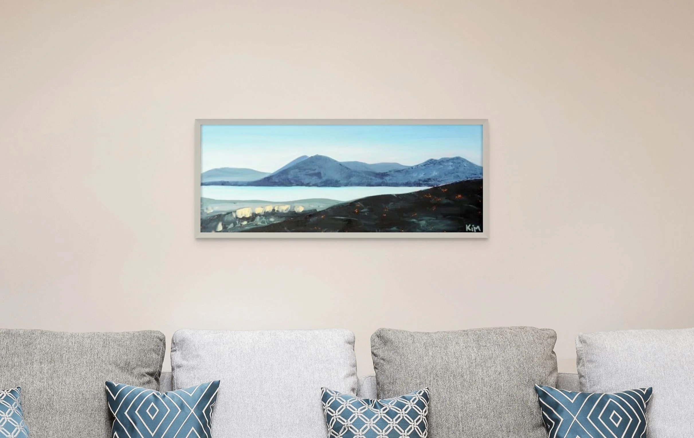 Tranquil Lake 2 | Impressionist Reflective Mountain Landscape | 16 x 40 in | Unframed