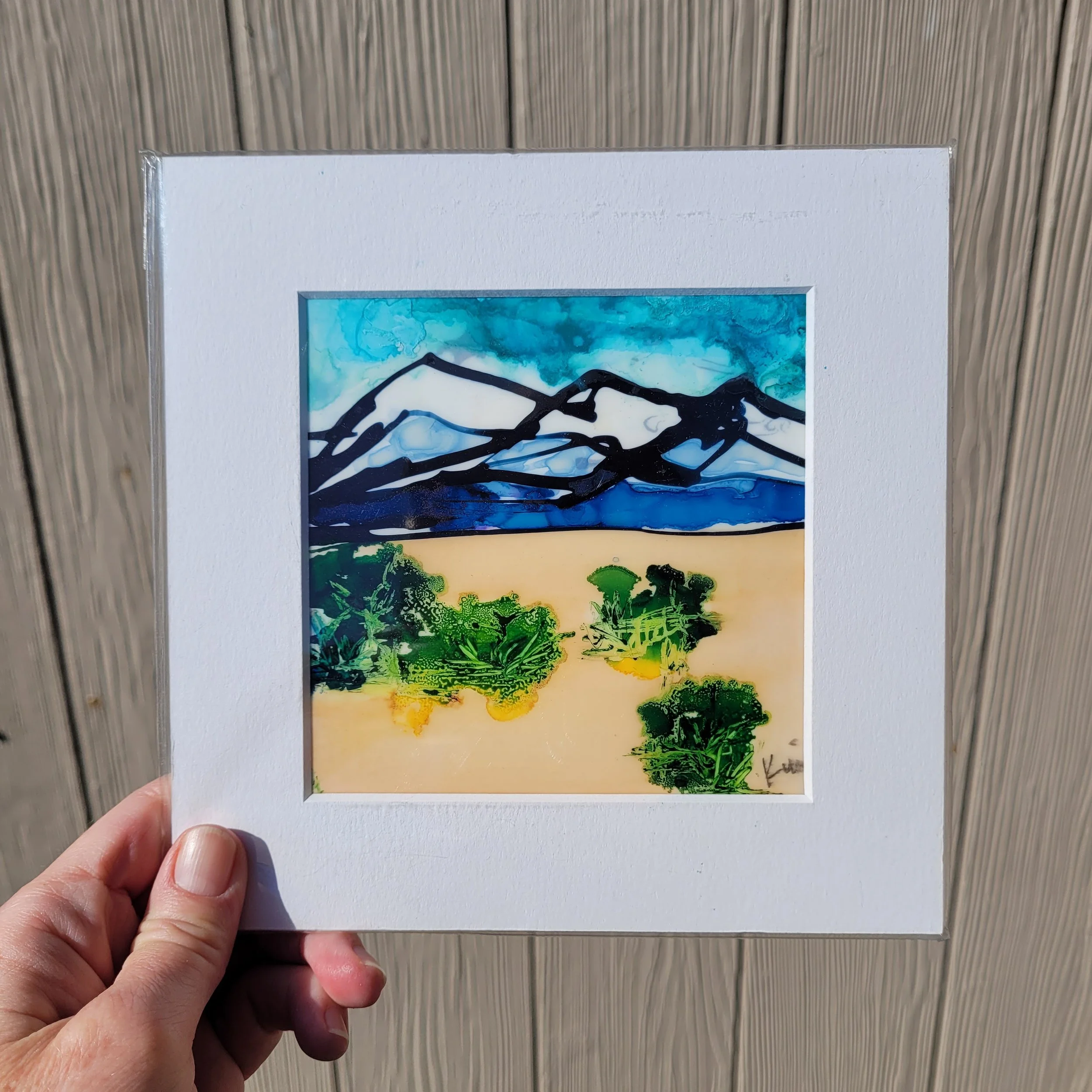 White Peaks, alcohol ink on Yupo paper, 5 x 5 in