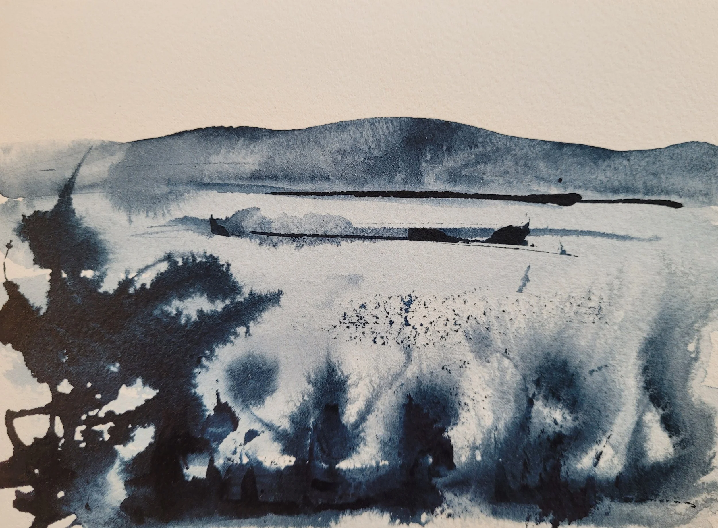 Crestone Peaks #29, Ink Sketch, 5 x 7 in, matted to 8 x 10 in or framed to 9.5 x 11.5 in.