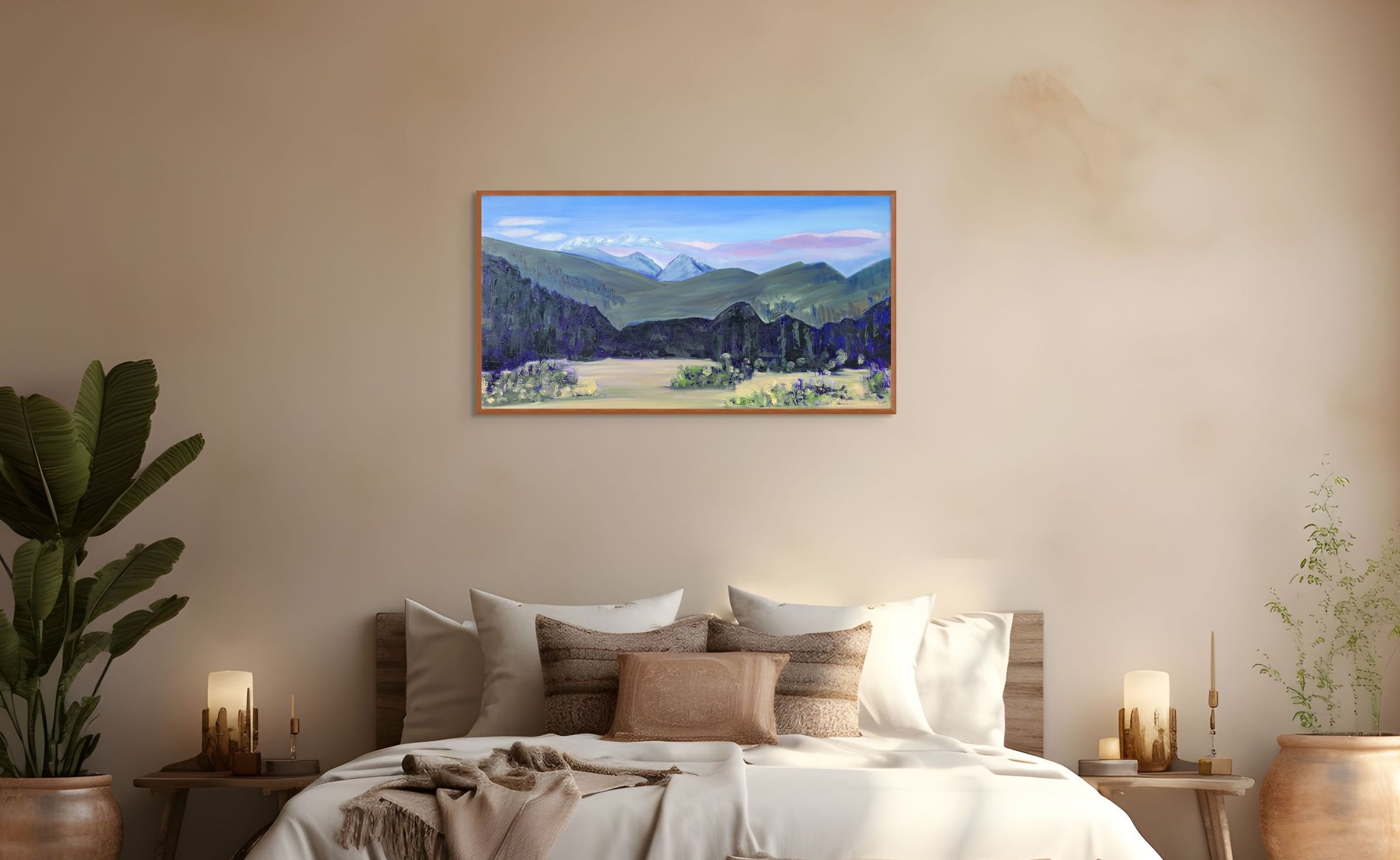 Enchanted Forest | Purple Mountain Impressionistic Oil Painting on Canvas | 24 x 48 in | Unframed