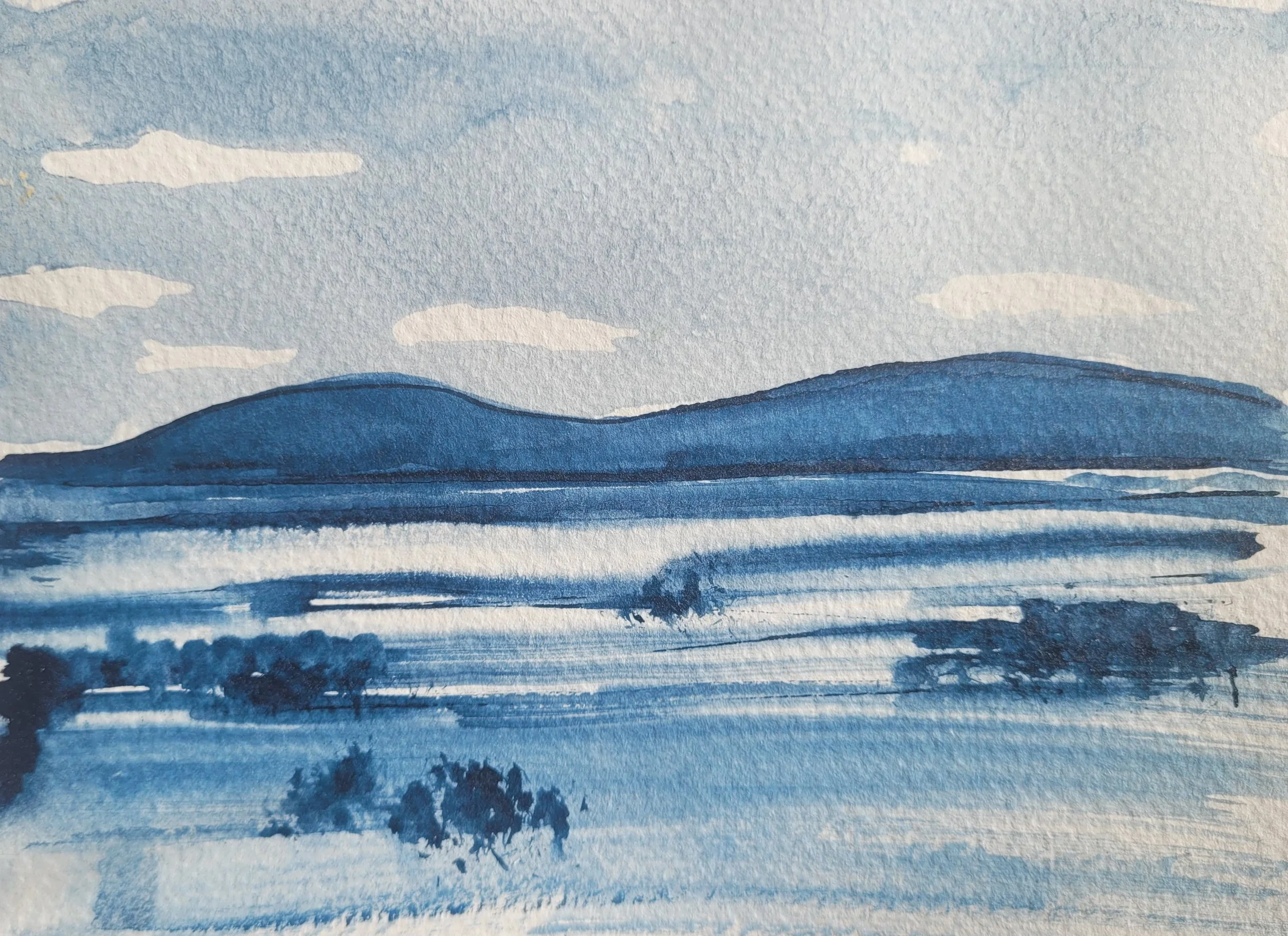 Crestone Peaks #7, Ink Sketch, 5 x 7 in, matted to 8 x 10 in or framed to 9.5 x 11.5 in.