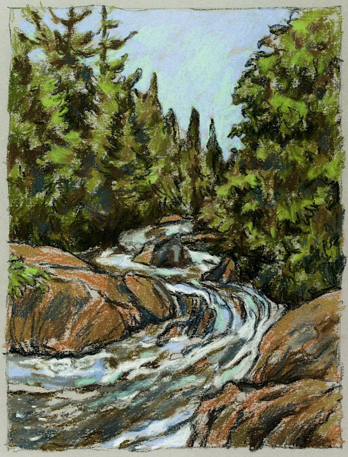  "Mill Creek Rapids" , 2025, Pastel on Paper, 9 x 6 3/4 inches 