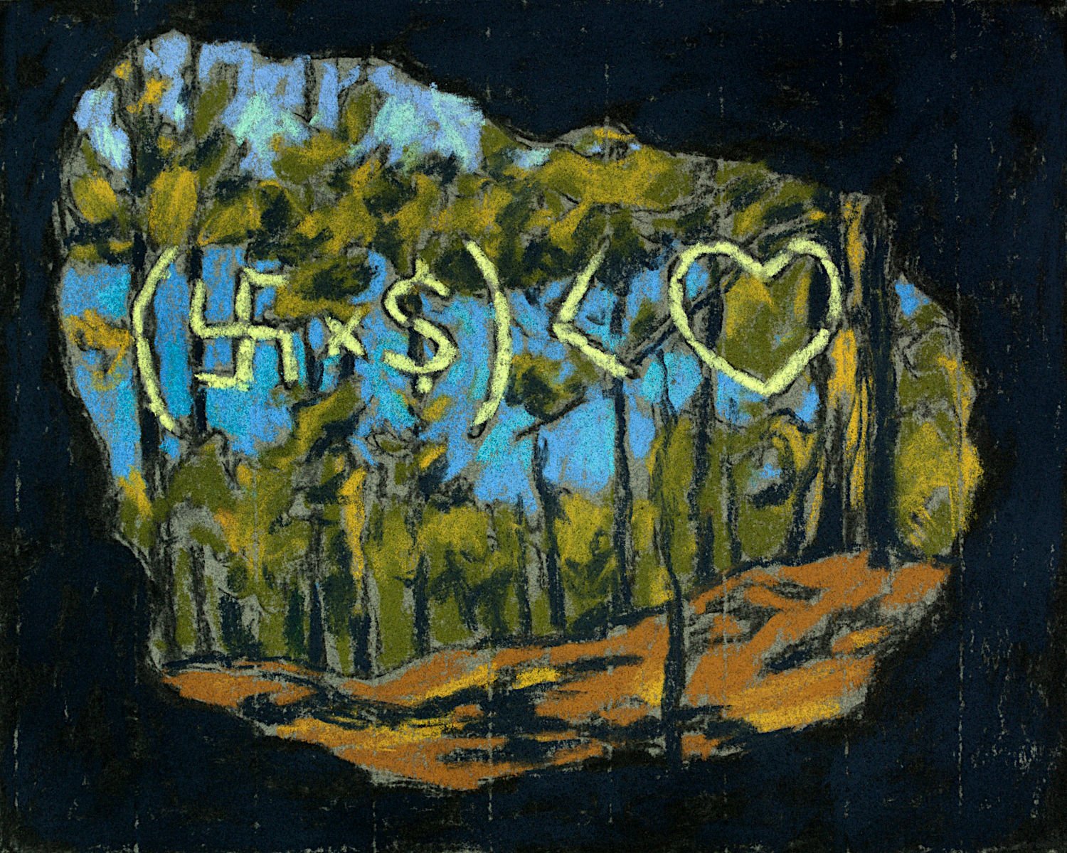  "Forest With Equation" , 2025, Pastel on Paper, 7 1/4 x 9 inches 