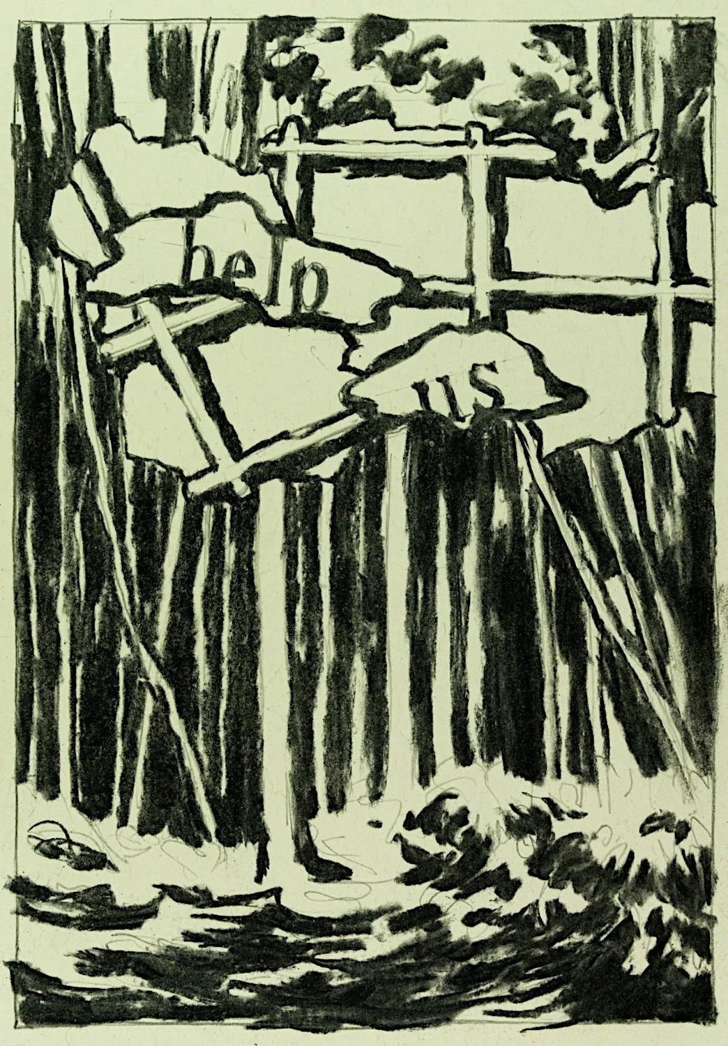  "Help Us" , 2022, Charcoal on Paper, 7 3/4 x 5 1/2 inches 