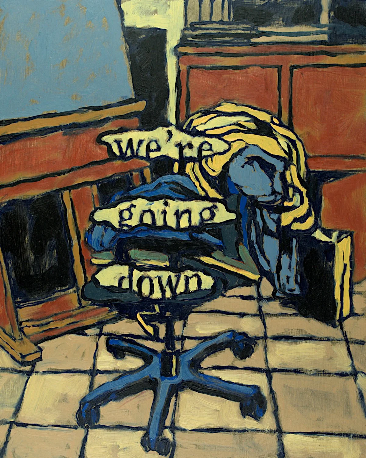  "We're Going Down" , 2022, Oil on Masonite, 10 x 8 inches 