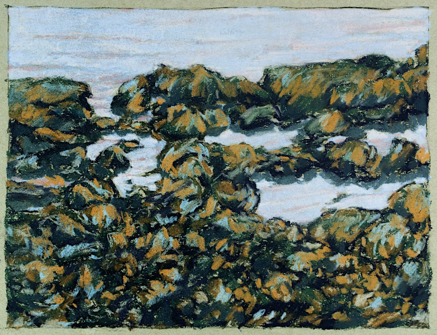  "Lake Temiskaming Shore" , 2025, Pastel on Paper, 8 x 10 5/8 inches  
