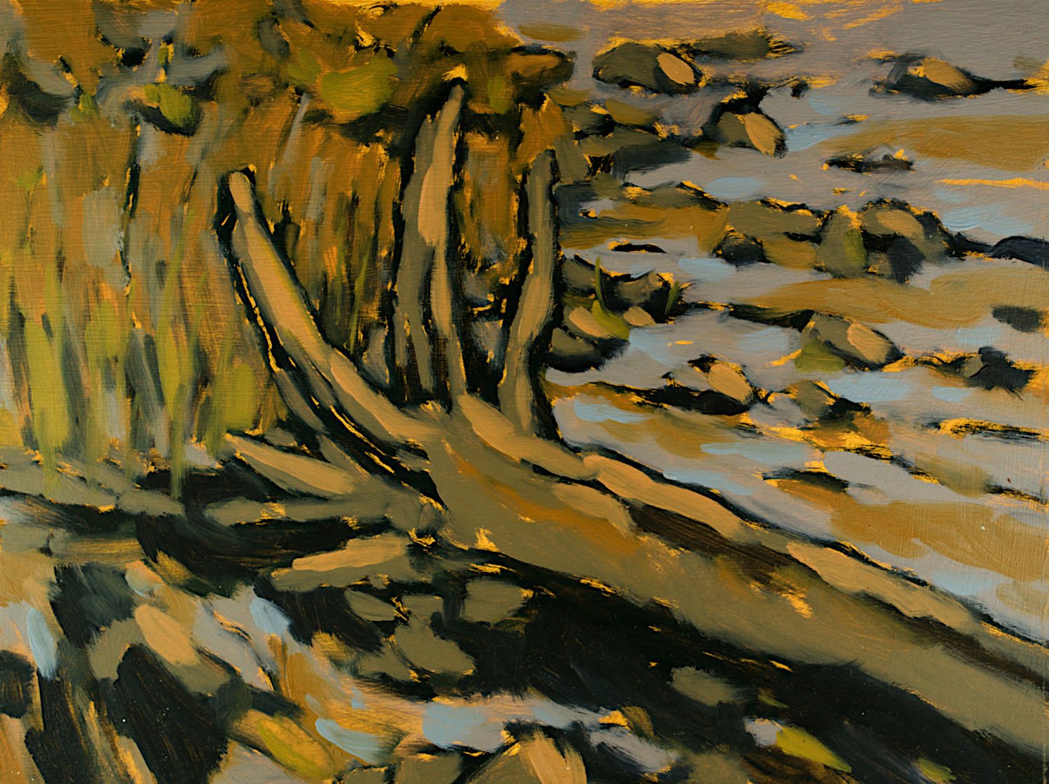  "Mill Creek Roots" , 2022, Oil on Masonite, 9 x 12 inches 