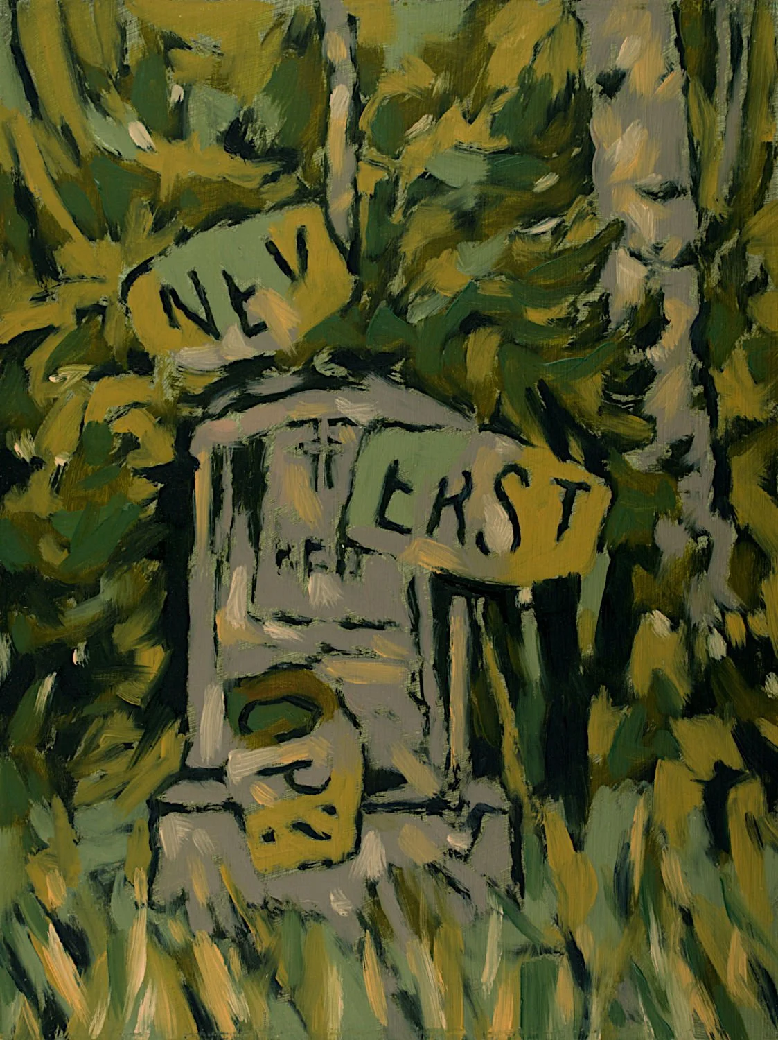  "Never Stop?" , 2024, Oil on Masonite, 12 x 9 inches 