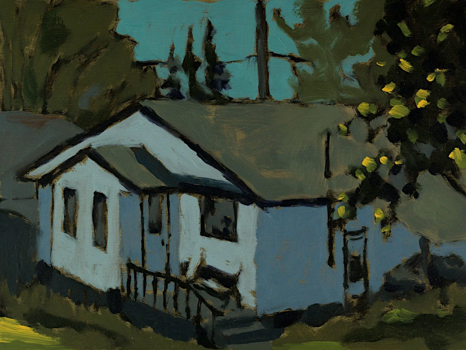  "Across Broadway St." , 2023, Oil on Masonite, 6 x 8 inches 
