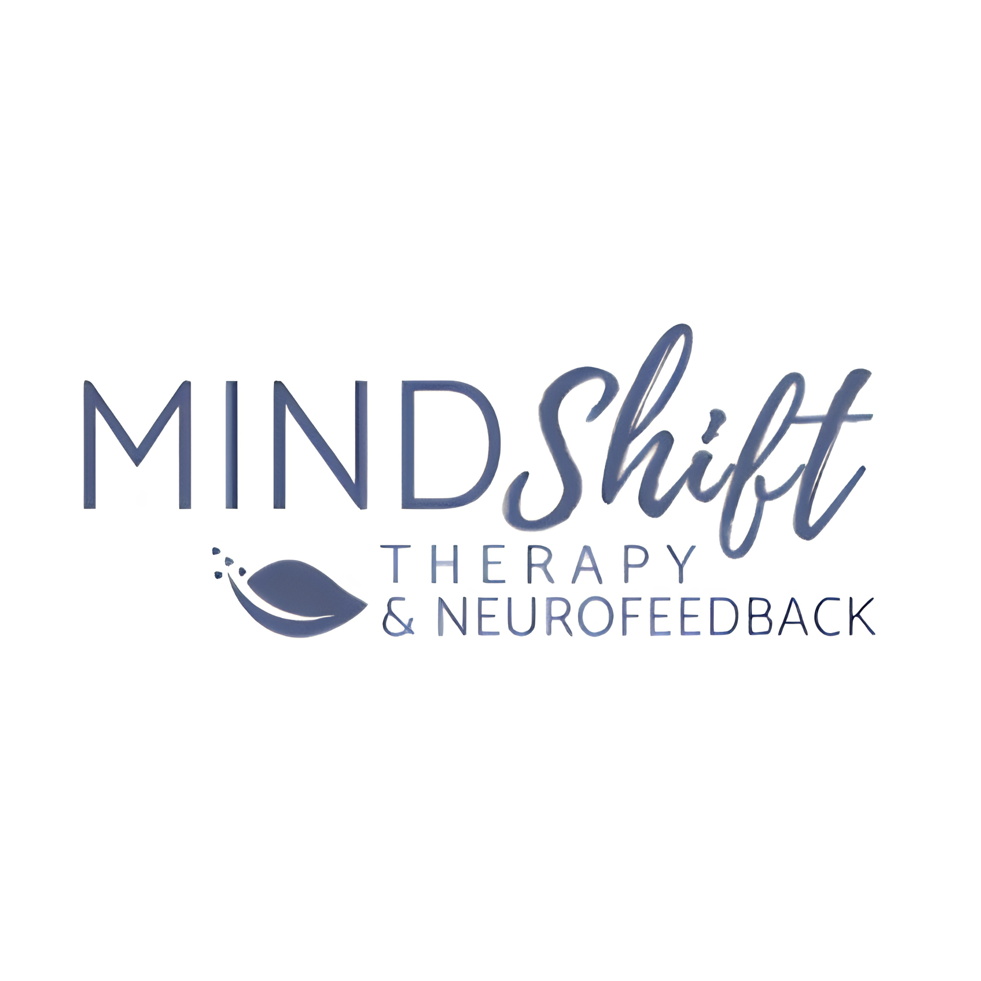 Logo for Mindshift Therapy, Neurofeedback, and Counseling with blue handwritten-style text and a whale tail icon.