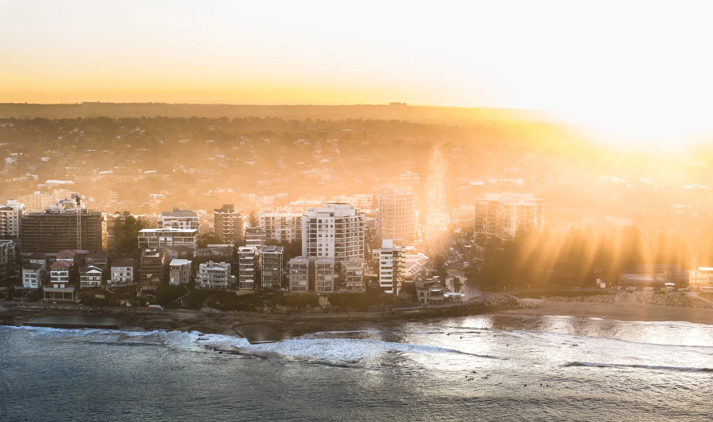 Drone image of Cronulla at sunset. Sam Chivers Photography
