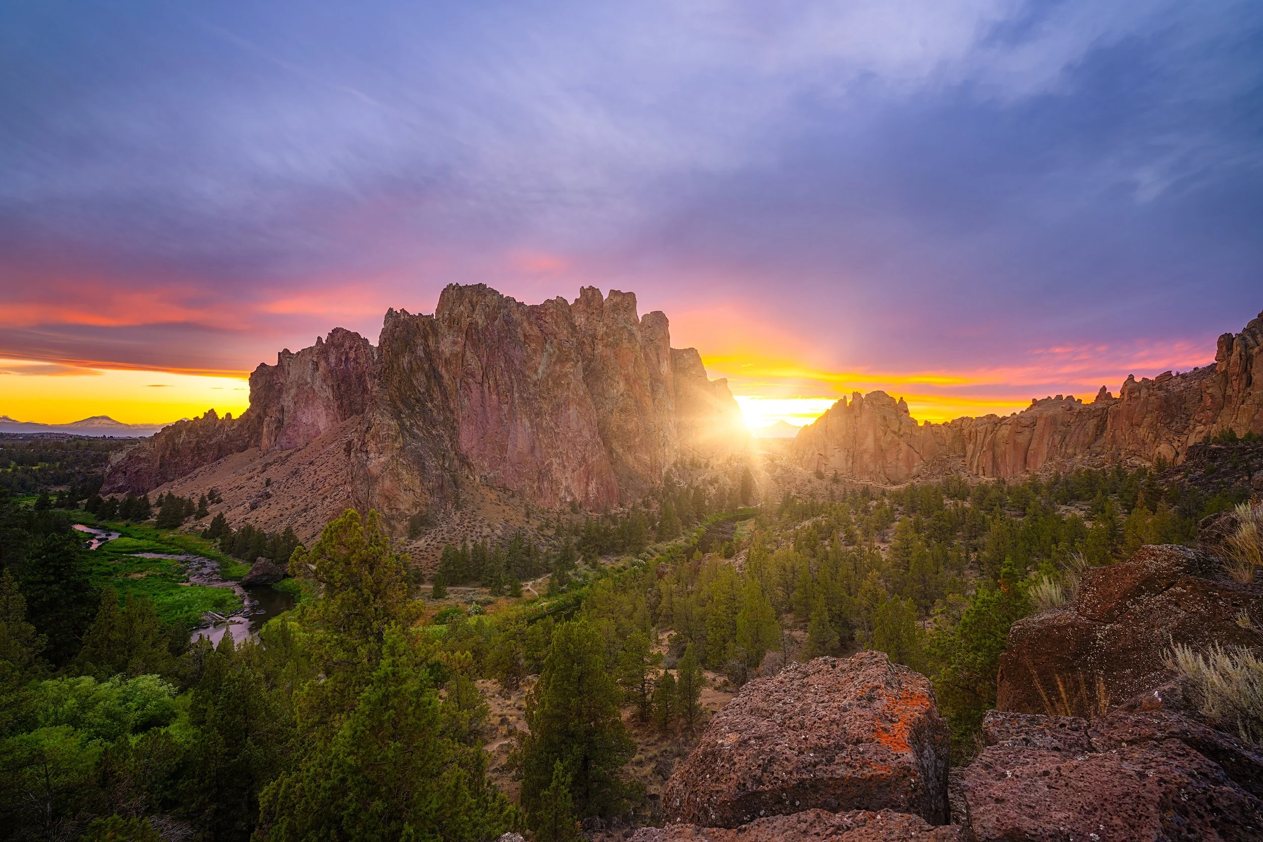 Fine art landscape photography at Smith Rock State Park during a gorgeous sunset, captured by Andrew Sambuceto.