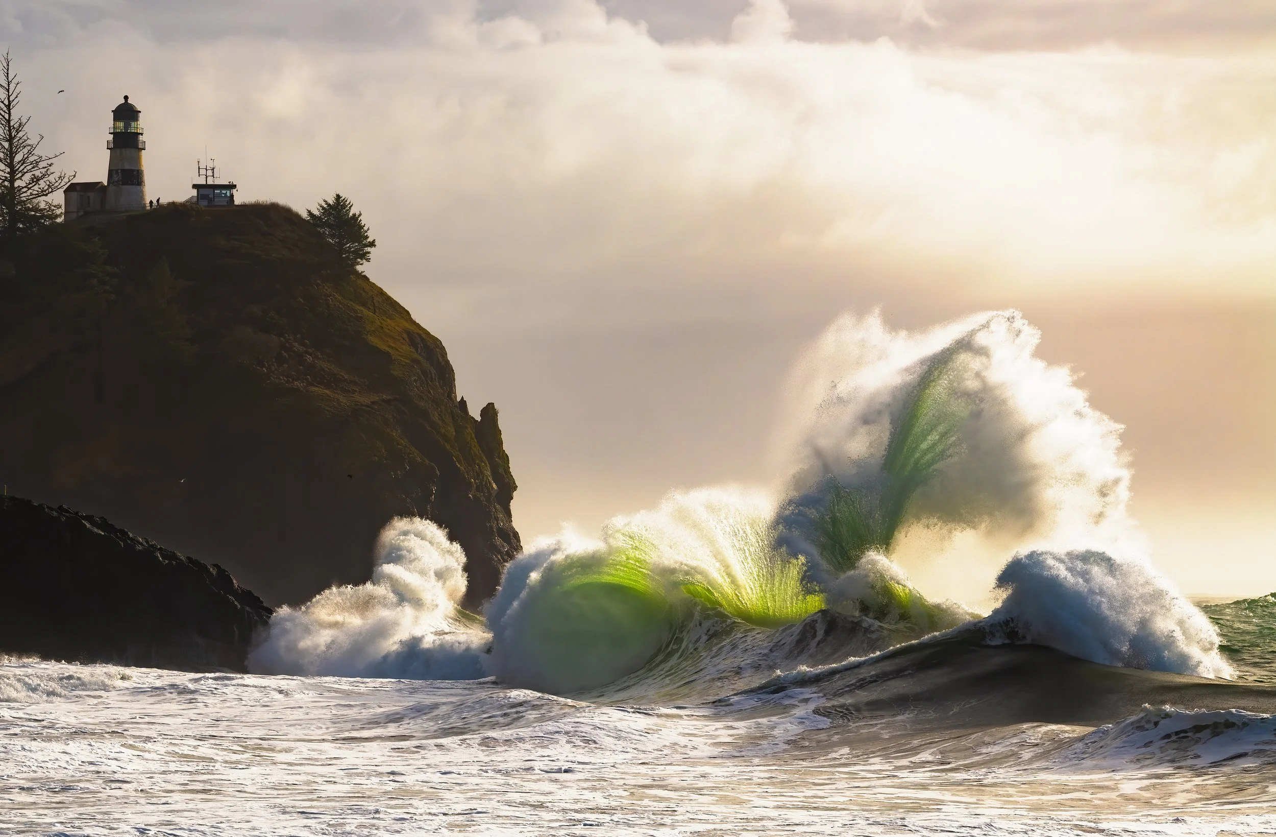 A Fine art landscape photograph during the King tides at Cape Disappointment, captured by Andrew Sambuceto.
