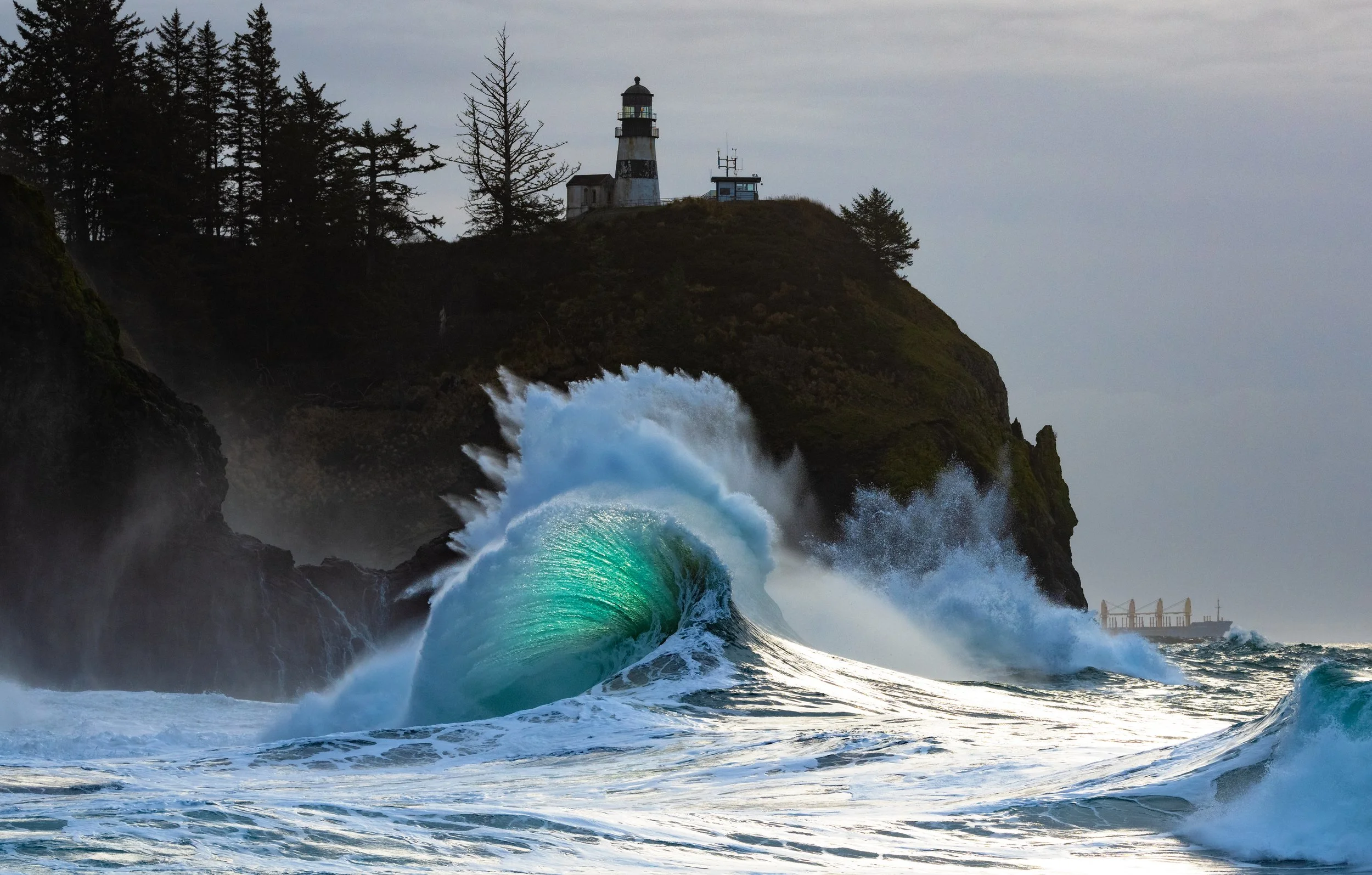 A Fine art landscape photograph during the King tides at Cape Disappointment, captured by Andrew Sambuceto.