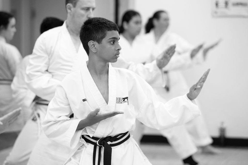 Teenager practising karate at BBMA Hornsby