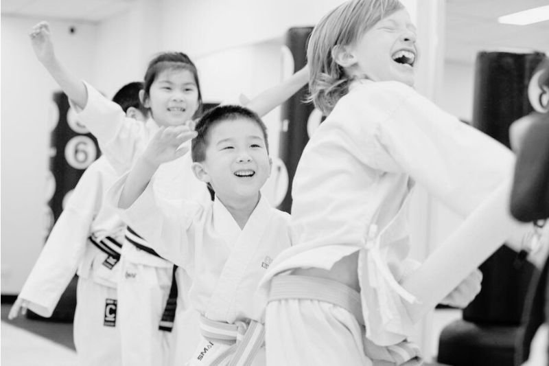 Kids participating in a structured karate class designed for children in Hornsby NSW