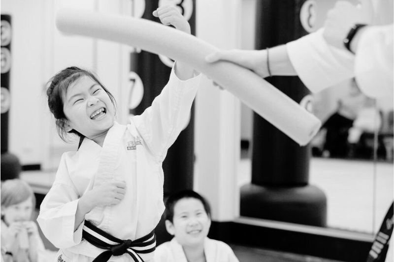 A child building confidence through karate training in a kids class in Hornsby