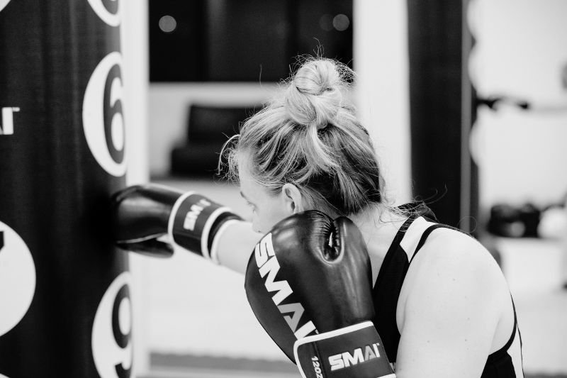 Participant improving fitness and strength through kickboxing training in Hornsby