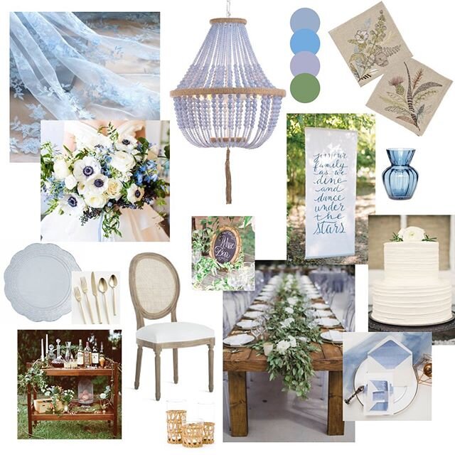 I wanted to try something new on here and show some different mood boards I&rsquo;ve designed; I create one of these for each of my couples. I&rsquo;ve been so drawn to mixed woods and French blue lately. This would be a dreamy outdoor wedding! Think