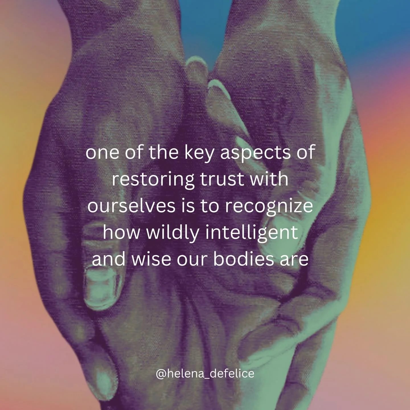 ✨trust ✨

one of the key aspects of restoring trust with ourselves is to recognize how wildly intelligent and wise our bodies are

trusting ourselves includes trusting our nervous system responses that serve to keep us safe
fight
flight
freeze
fawn

