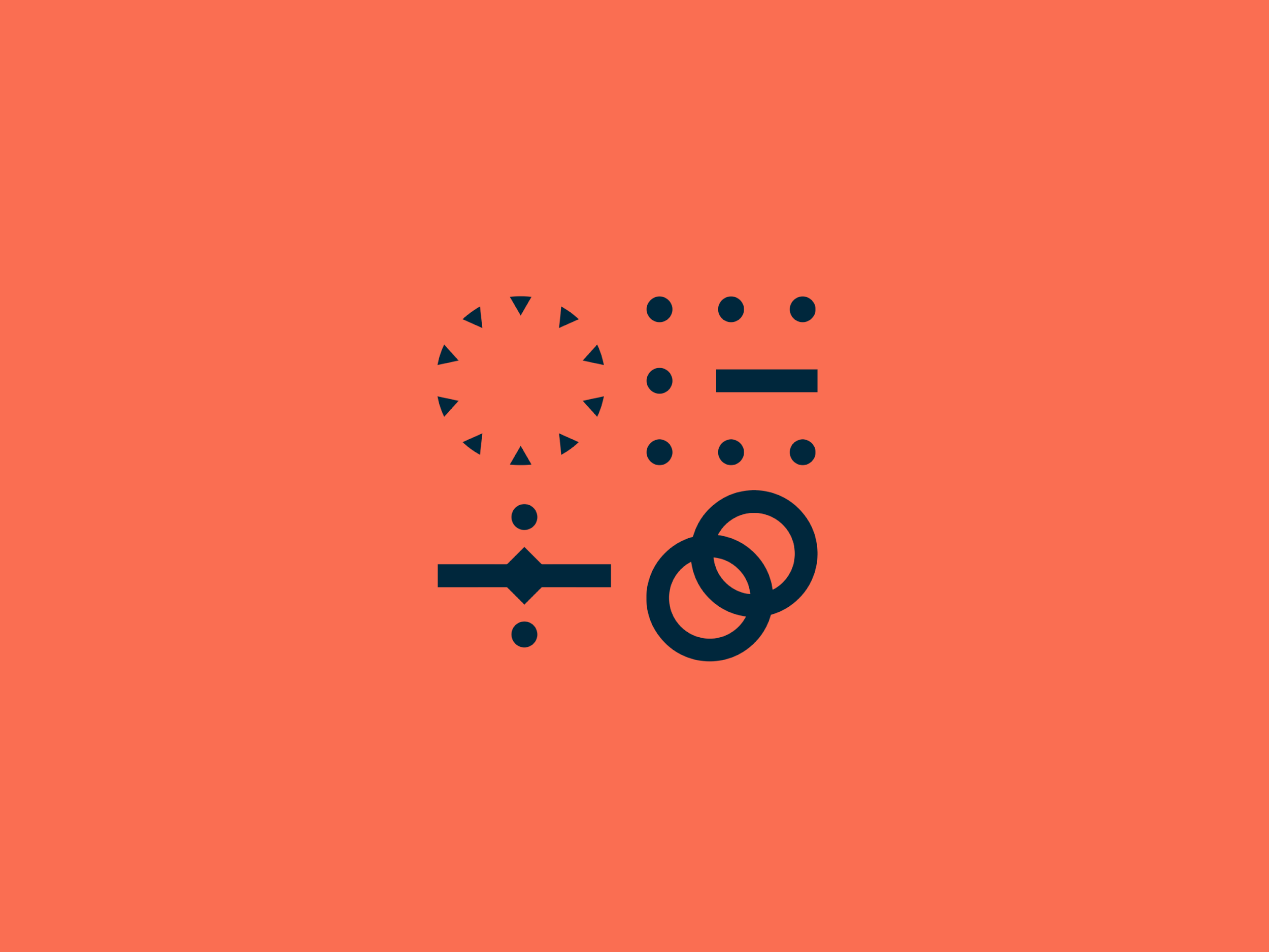 A simple suite of bold symbols to represent the companies broad set of capabilities, their process and their values.