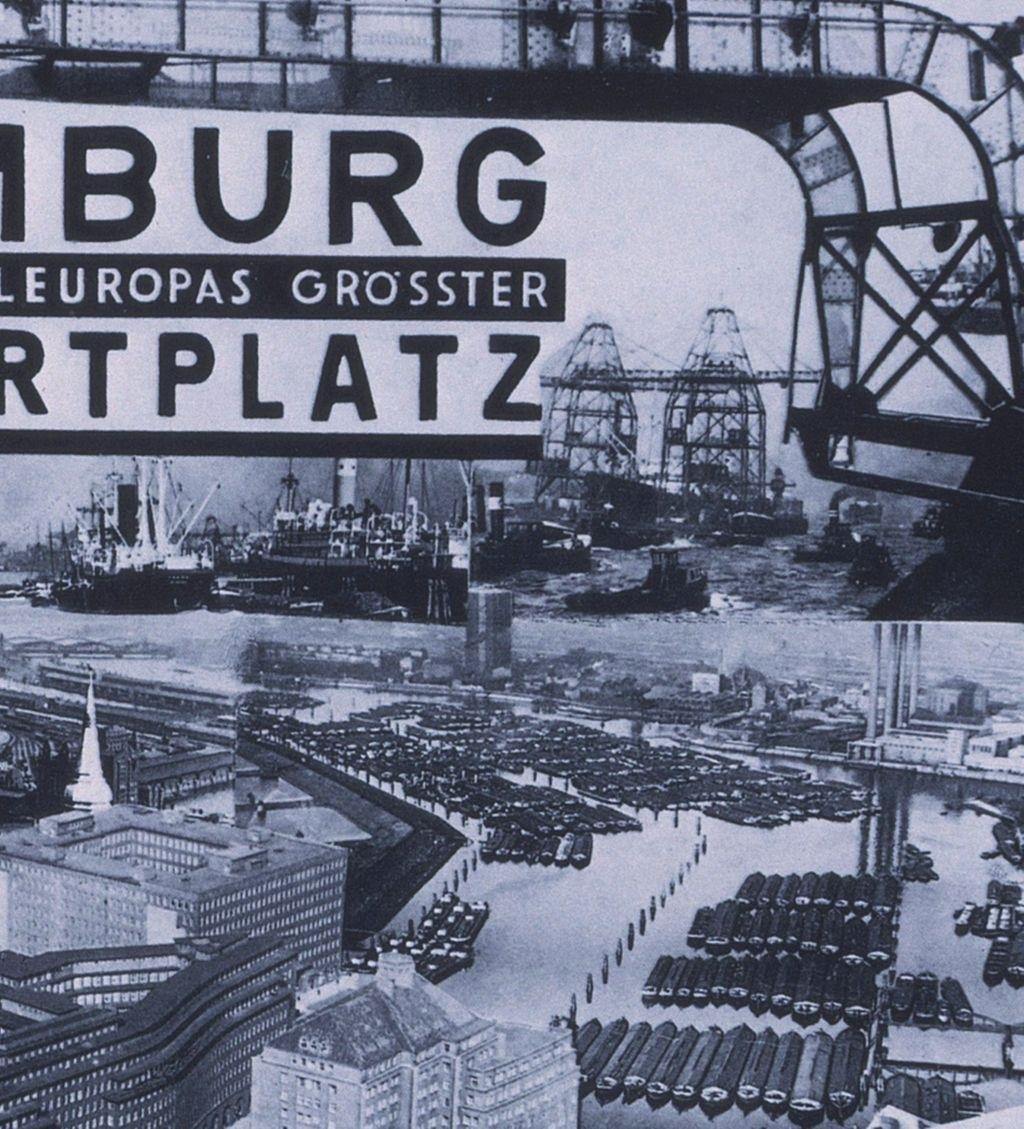 Figure 10. César Domela-Nieuwenhuis, Hamburg Importplatz (for Port Authority of Hamburg ad), 1929, photomontage.