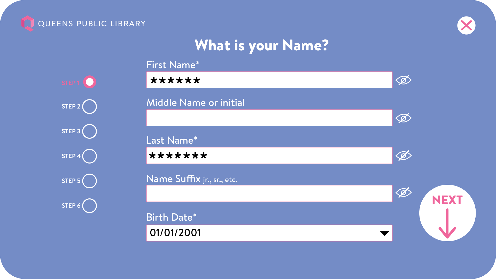 7-step e-card registration form