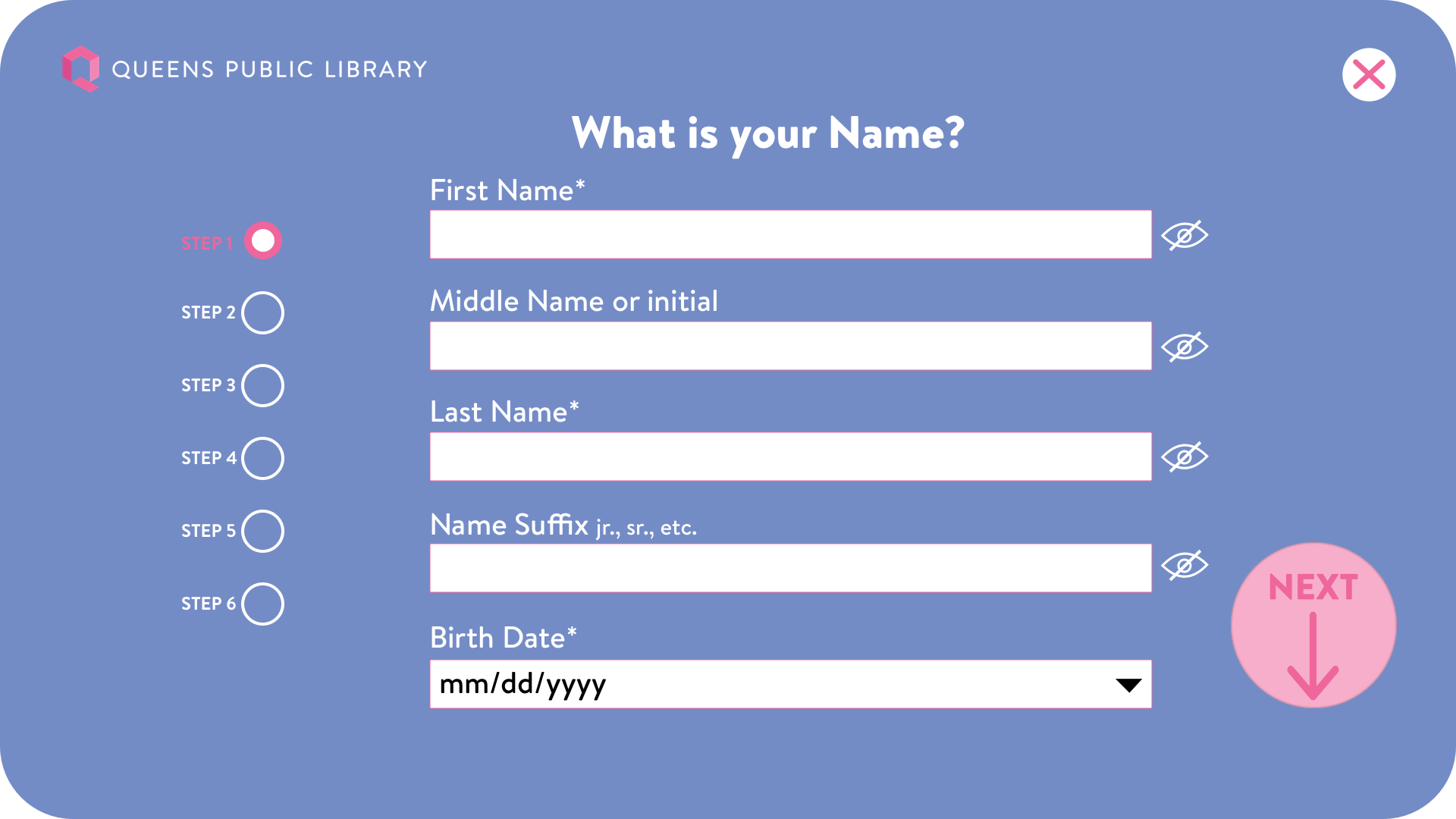 7-step e-card registration form