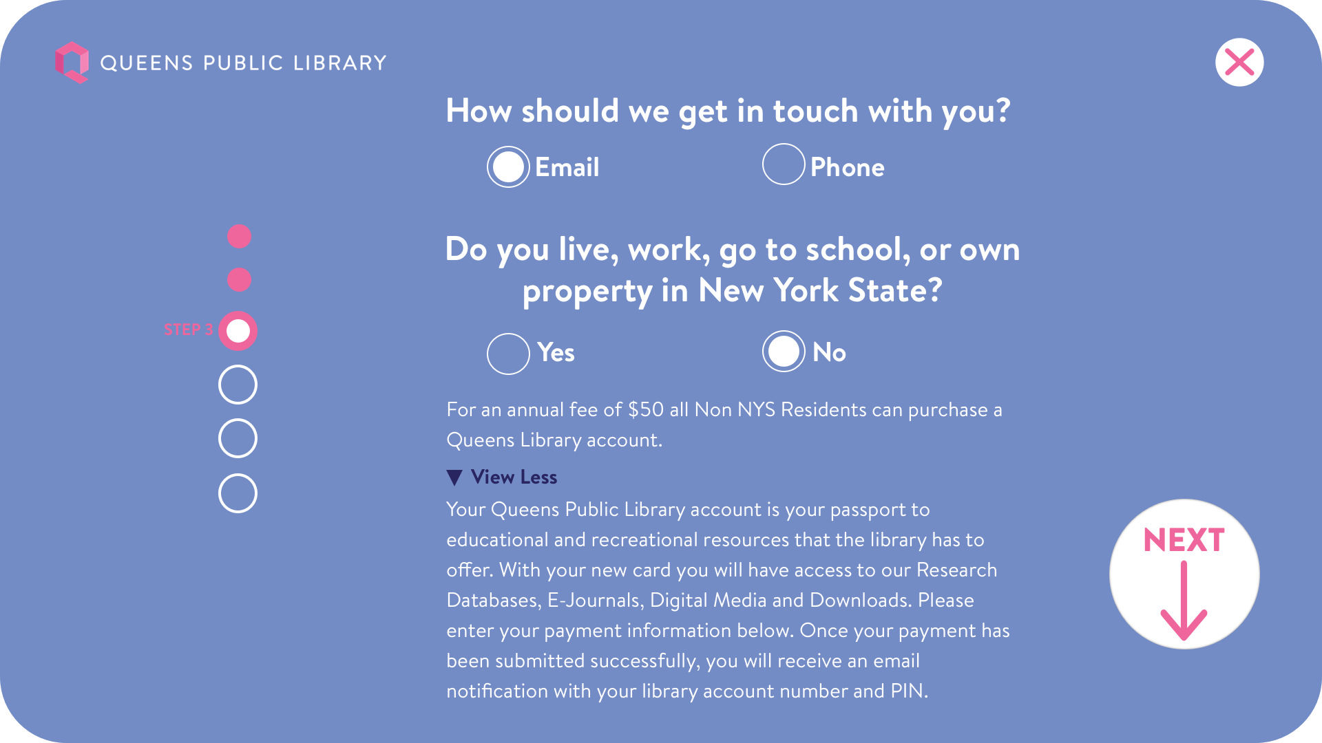 7-step e-card registration form