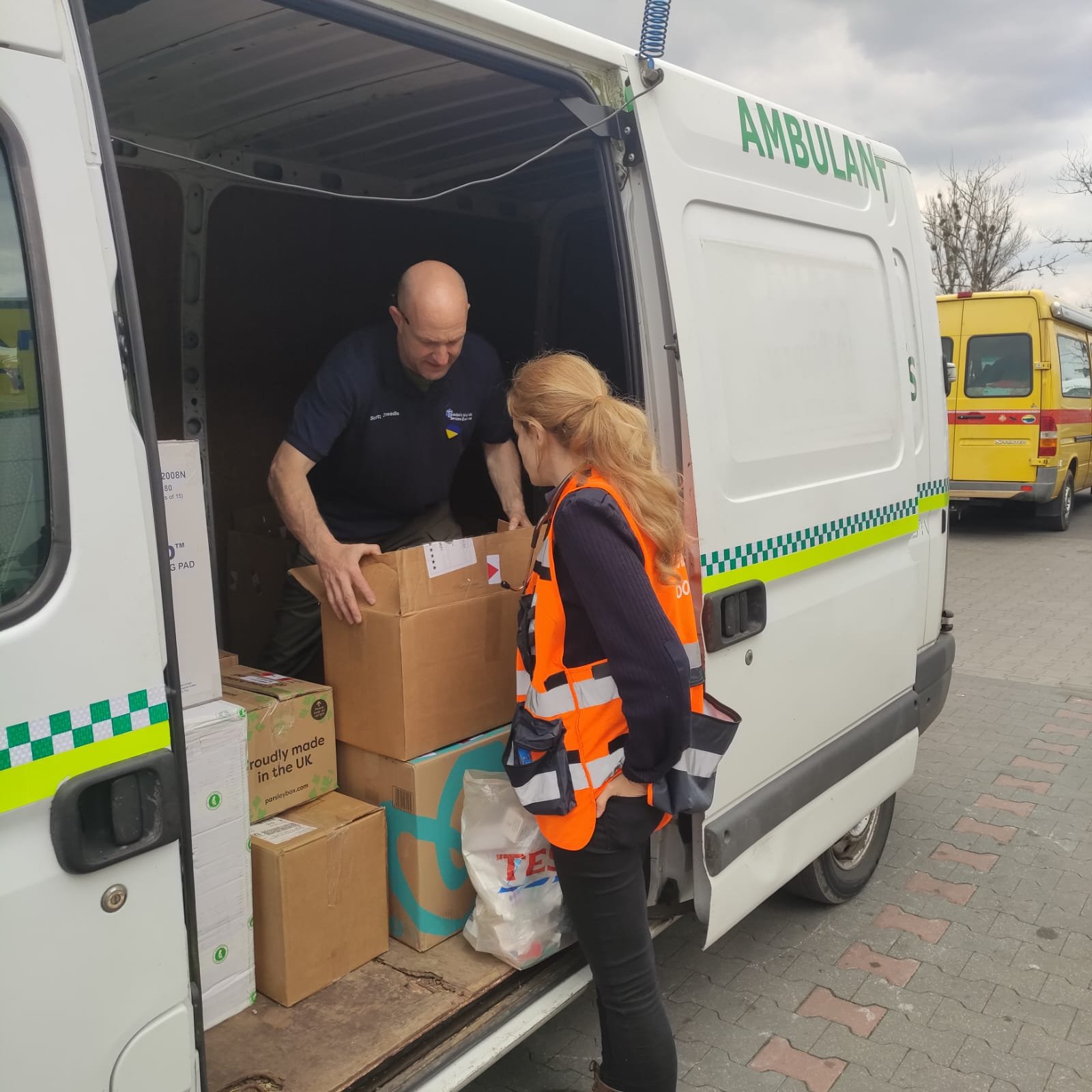 NATAN MD Pavla Shpinar takes delivery of wheelchairs donated by a British aid organization