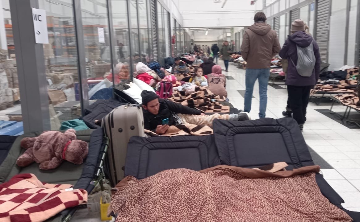 Refugees temporarily housed at Przemysl Humanitarian Aid Center in Przemysl, Poland
