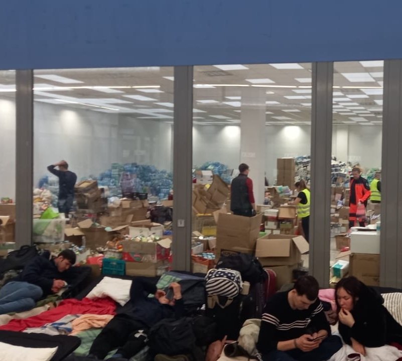 Refugees temporarily housed at Przemysl Humanitarian Aid Center in Przemysl, Poland