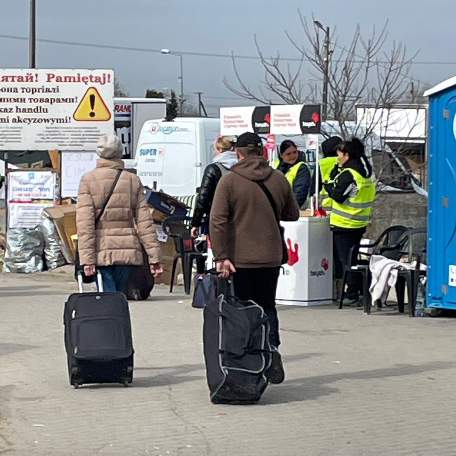 Ukrainian refugees arriving at the Medyka border crossing