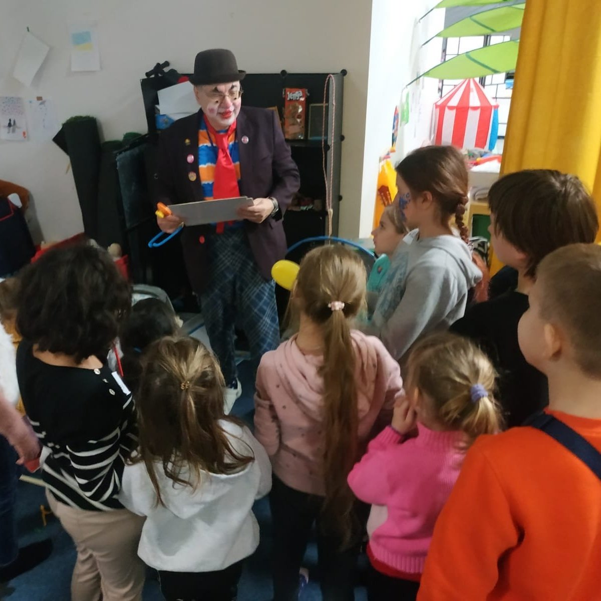 NATAN Medical Clown Michael Vernik entertains children at Przemysl Refugee Center