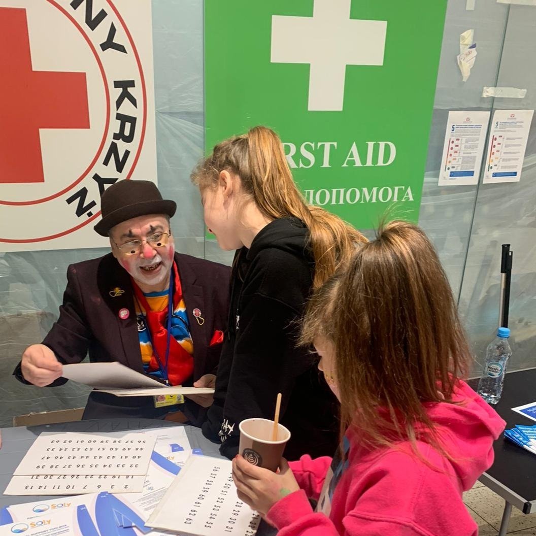 NATAN Medical Clown Michael Vernik at Przemysl Refugee Center