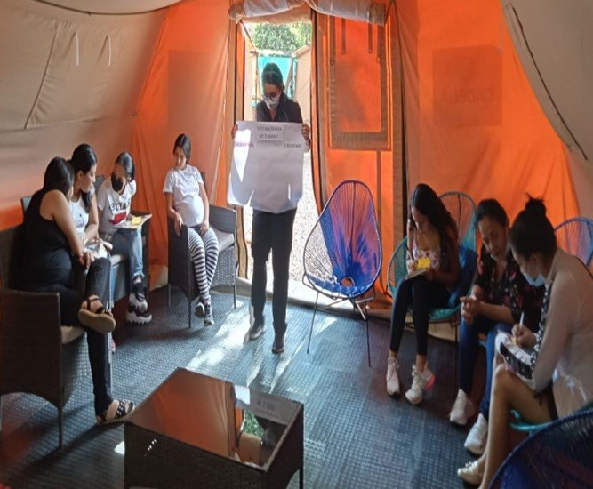 A training session in the Wellness Tent, Center for Migrant Women, Cucuta, Colombia