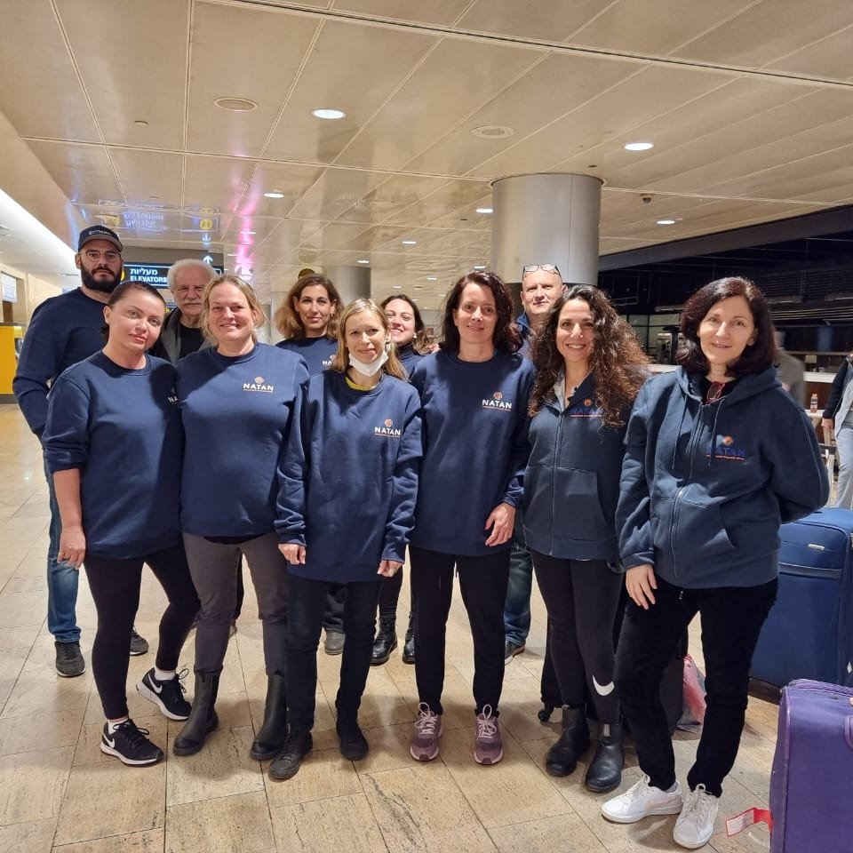 Team 7 Send-Off at Ben Gurion Airport
Left to right: Head of Mission Stas Solomon Shamis, Social Worker Elizabeth Hazan Hatyanov, NATAN Chair Danny Kahn, MD Avital Abriel, Head of Psychosocial Team - Social Worker Orna Shemer, MD Vica Danylov, Social