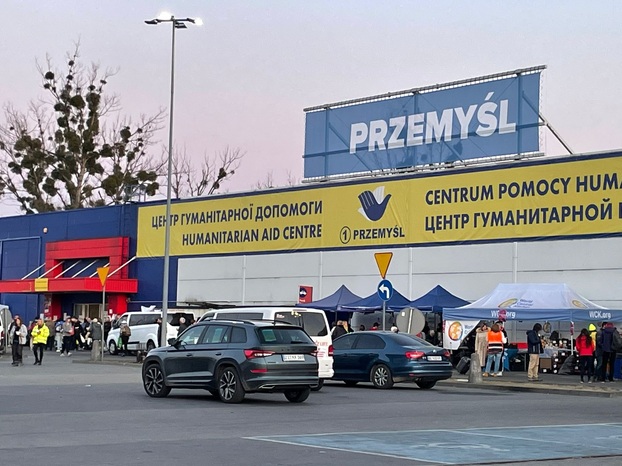 Przemysl Humanitarian Aid Center in Przemysl, Poland, where NATAN teams are deployed. The mall was previously owned by Tesco PLC, hence its nickname: Tesco Center.