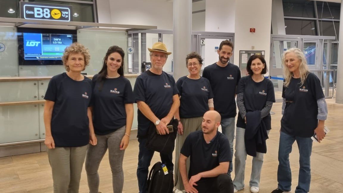 Seen here, left to right: RN Genia Sternberg, RN Yarden Ifrah, Head of Mission Hezi Harpaz, Social Worker Shulamit Bar-Shay, MD Oren Scheffner, Social Worker Elena Rozen, RN Sabina Liebman, foreground: Social Worker Ronen Nazarov