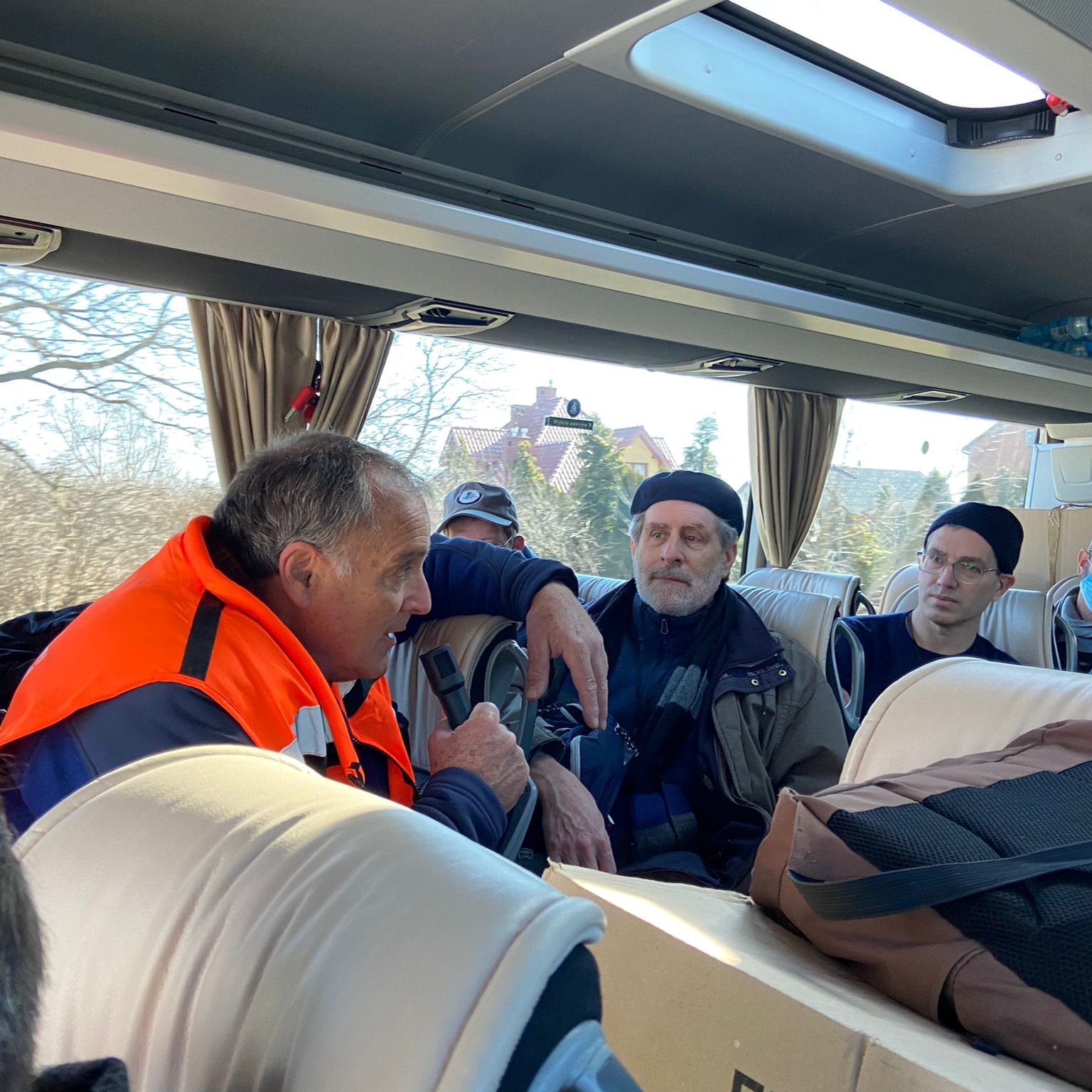 UJA Federation of NY delegation of 18 NY Rabbis on visit to Poland-Ukraine border, receiving briefing by NATAN Head of Mission, Mike Attinson