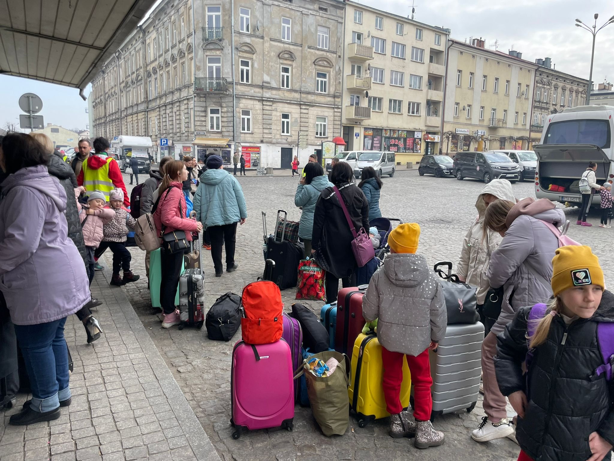 Ukrainian refugees at Przemysl train station in Poland