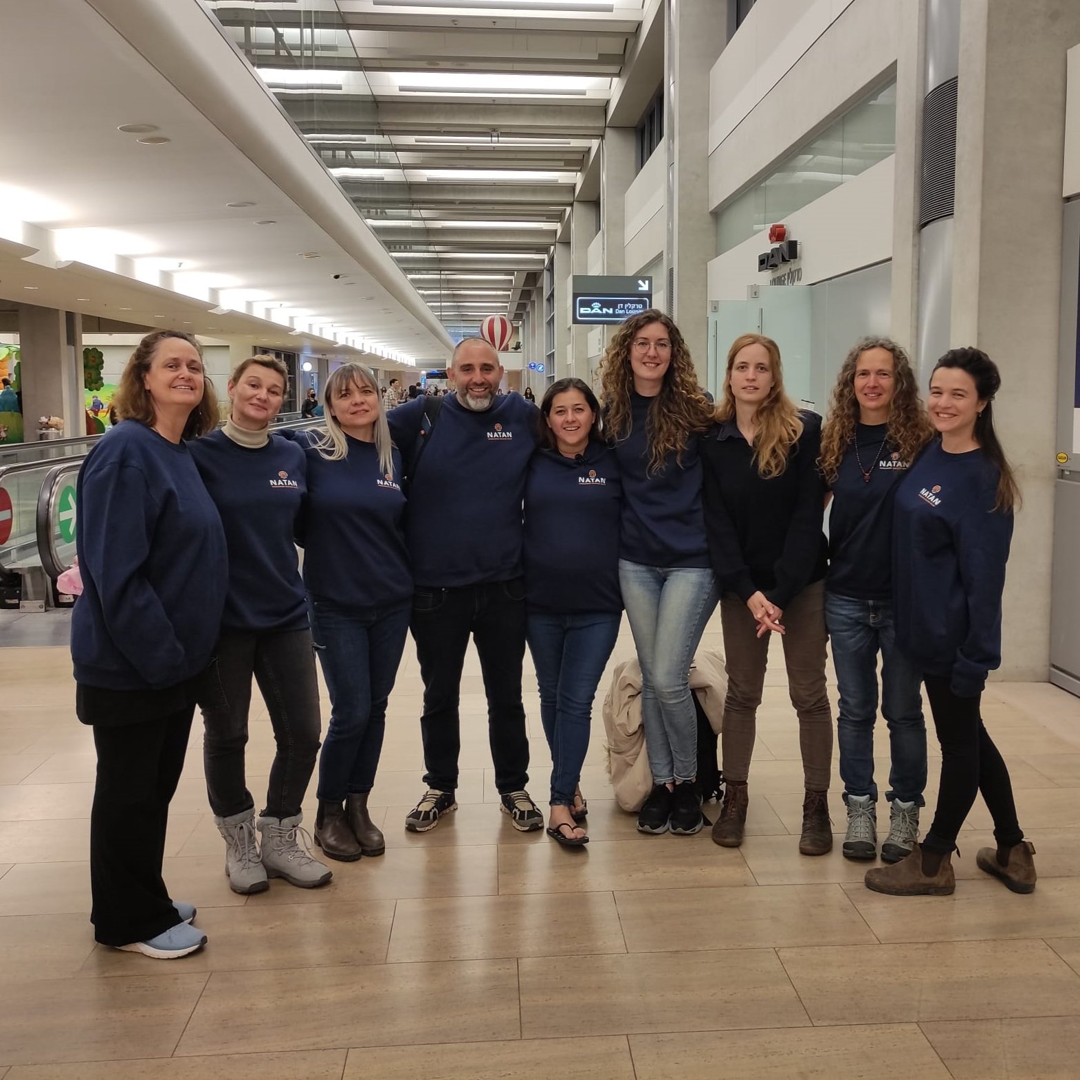 Team 5 at Ben Gurion Airport before departure for Poland - Head of Mission: Yoav Ben Bashat, MD Pavla Elami Suzin Shpinar, MD Drorit Shleffstein-Attias, RN Natalia Sandler , RN Natalia Povar, Social Workers: Anna Raim, Natasha Lamdan, Einat Fridlende